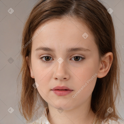 Neutral white child female with medium  brown hair and brown eyes