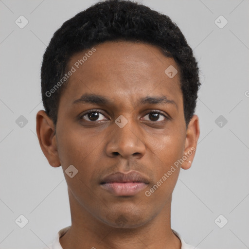 Neutral black young-adult male with short  brown hair and brown eyes