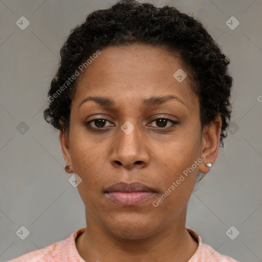 Neutral black young-adult female with short  brown hair and brown eyes