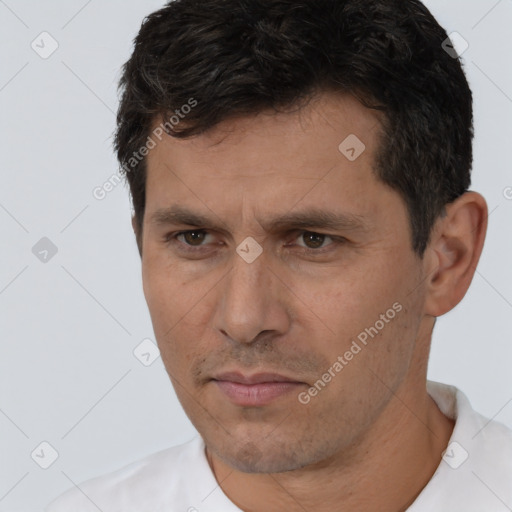 Neutral white adult male with short  brown hair and brown eyes