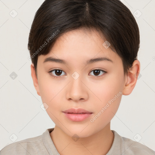 Neutral white young-adult female with short  brown hair and brown eyes