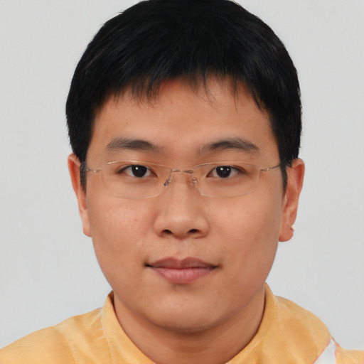 Neutral asian young-adult male with short  brown hair and brown eyes