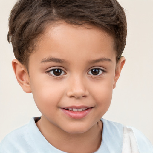 Joyful white child female with short  brown hair and brown eyes