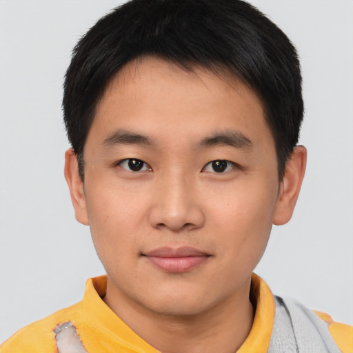 Neutral asian young-adult male with short  brown hair and brown eyes