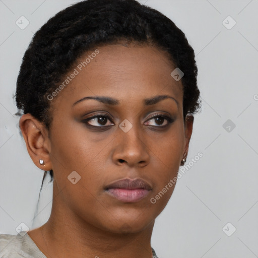 Neutral black young-adult female with short  brown hair and brown eyes