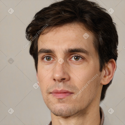 Neutral white adult male with short  brown hair and brown eyes