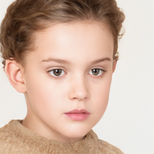 Neutral white child female with short  brown hair and brown eyes