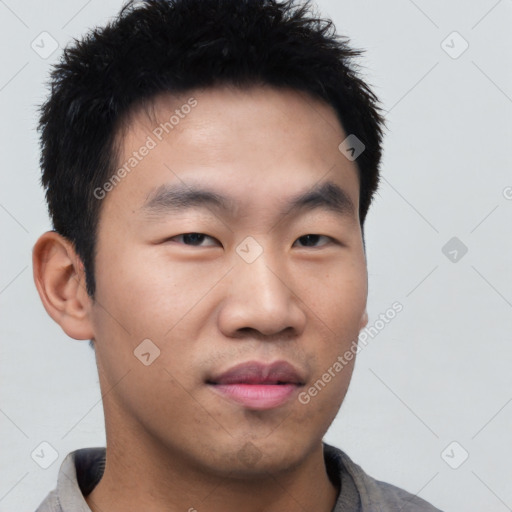 Neutral asian young-adult male with short  black hair and brown eyes