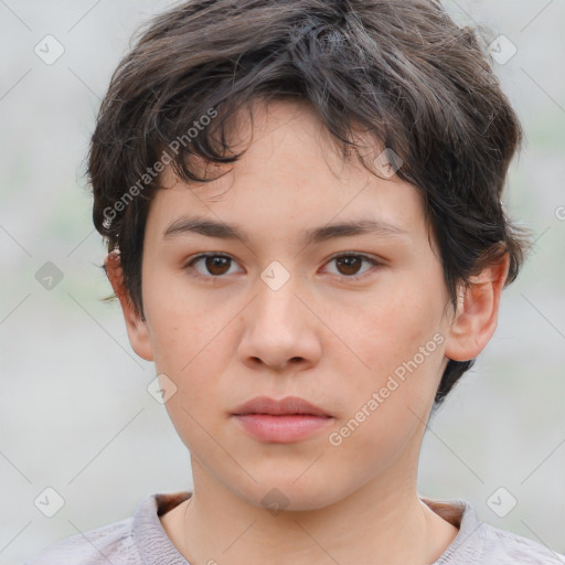 Neutral white young-adult female with short  brown hair and brown eyes