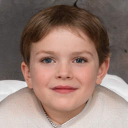 Joyful white child female with short  brown hair and brown eyes