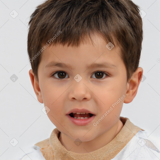 Neutral white child male with short  brown hair and brown eyes