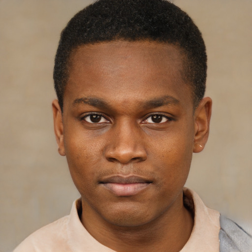 Neutral black young-adult male with short  brown hair and brown eyes
