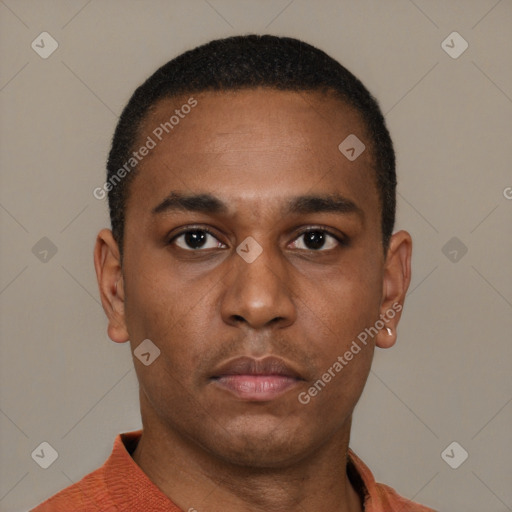 Neutral latino young-adult male with short  brown hair and brown eyes