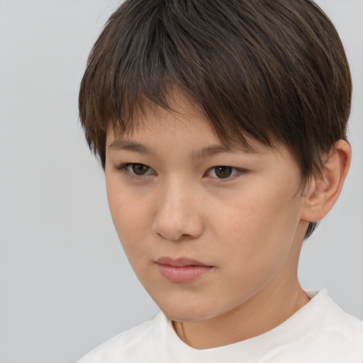 Neutral white young-adult female with short  brown hair and brown eyes