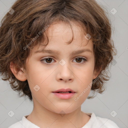 Neutral white child female with medium  brown hair and brown eyes