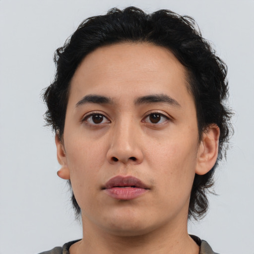 Neutral asian young-adult male with medium  brown hair and brown eyes