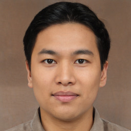 Neutral asian young-adult male with short  black hair and brown eyes