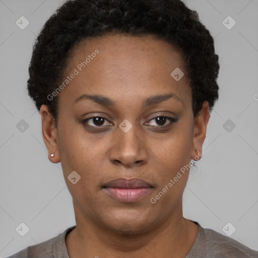 Neutral black young-adult female with short  brown hair and brown eyes