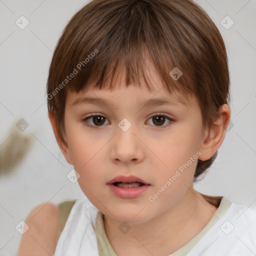 Neutral white child female with short  brown hair and brown eyes