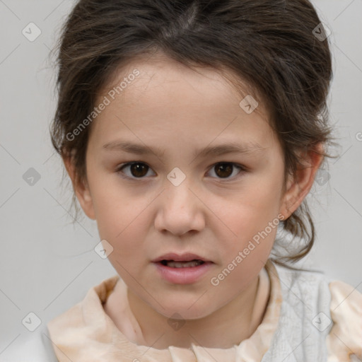 Neutral white child female with medium  brown hair and brown eyes