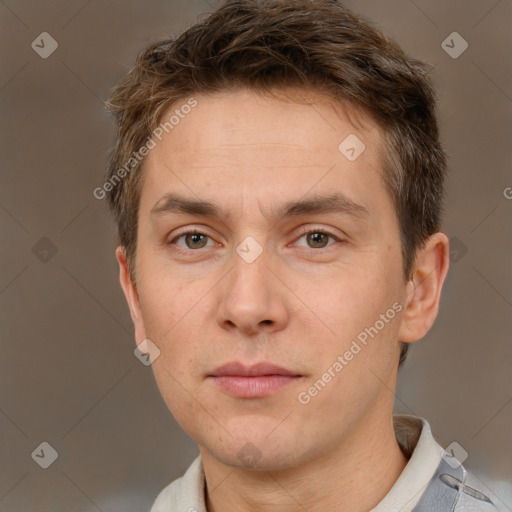 Neutral white adult male with short  brown hair and brown eyes