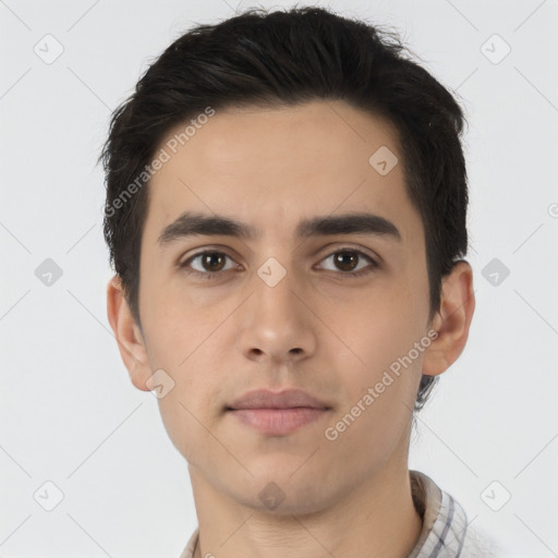 Neutral asian young-adult male with short  brown hair and brown eyes