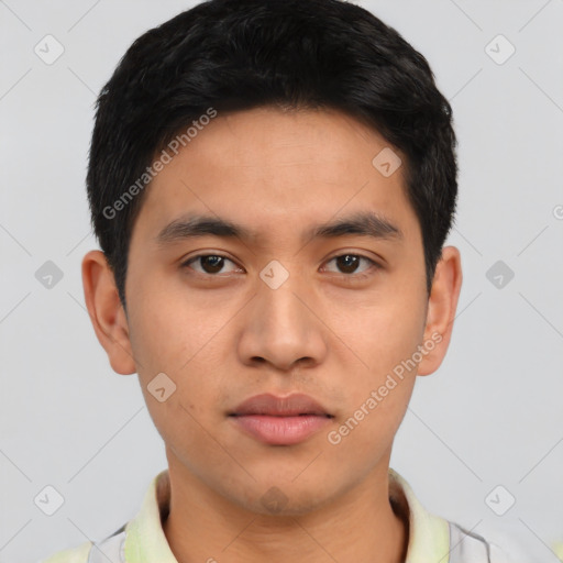 Neutral asian young-adult male with short  black hair and brown eyes