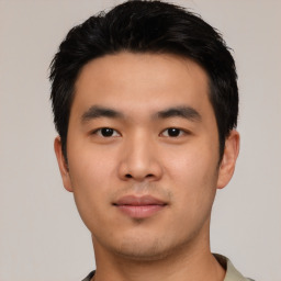 Neutral asian young-adult male with short  black hair and brown eyes