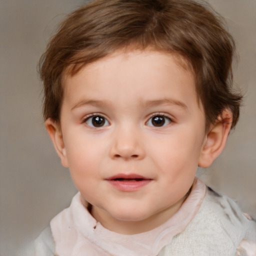 Neutral white child female with short  brown hair and brown eyes