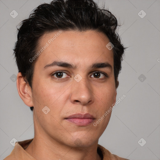 Neutral white adult male with short  brown hair and brown eyes