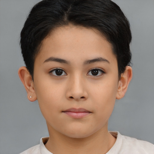 Neutral asian young-adult female with short  brown hair and brown eyes