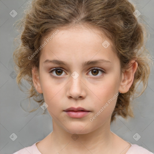 Neutral white child female with medium  brown hair and brown eyes