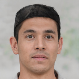 Neutral asian young-adult male with short  black hair and brown eyes