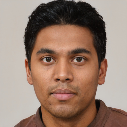 Neutral asian young-adult male with short  black hair and brown eyes