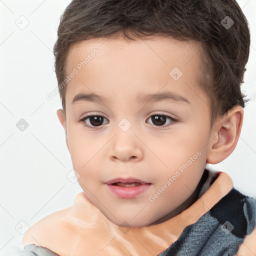 Joyful white child male with short  brown hair and brown eyes