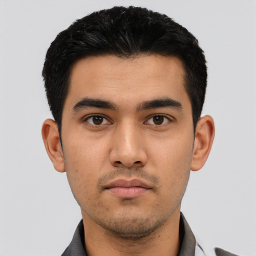 Neutral asian young-adult male with short  black hair and brown eyes