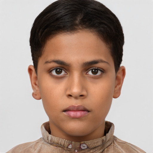 Neutral latino young-adult female with short  brown hair and brown eyes