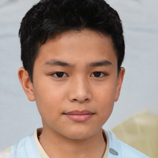 Neutral asian child male with short  brown hair and brown eyes