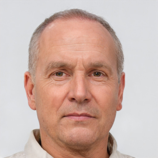 Neutral white middle-aged male with short  brown hair and brown eyes