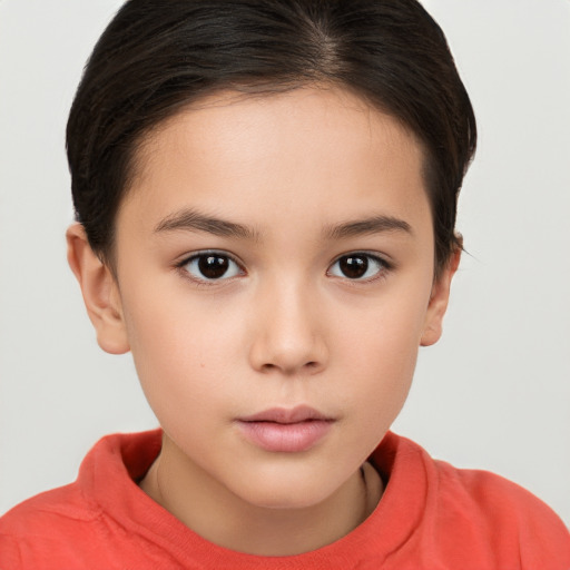 Neutral white child female with short  brown hair and brown eyes