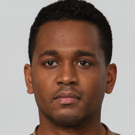 Neutral black young-adult male with short  brown hair and brown eyes