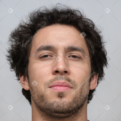 Neutral white adult male with short  brown hair and brown eyes