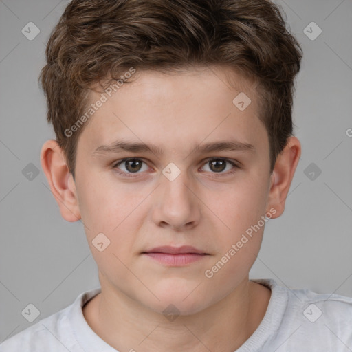 Neutral white child male with short  brown hair and brown eyes