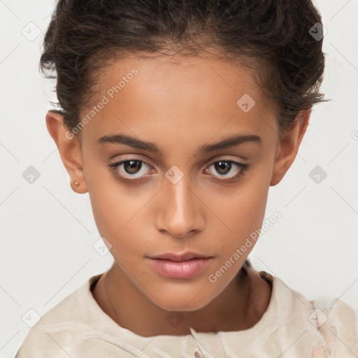 Neutral white child female with short  brown hair and brown eyes