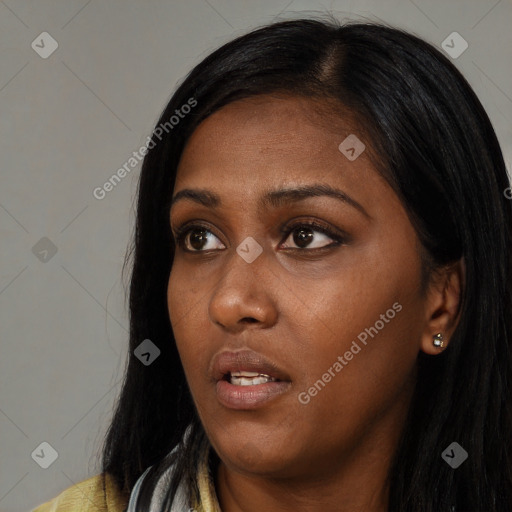 Neutral black young-adult female with long  black hair and brown eyes