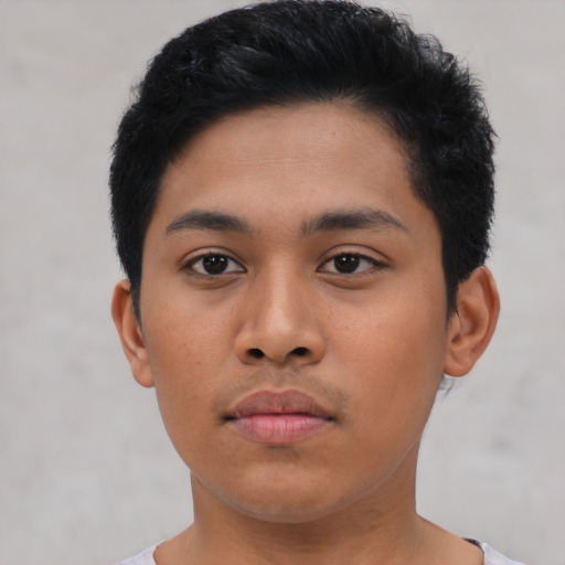 Neutral asian young-adult male with short  black hair and brown eyes