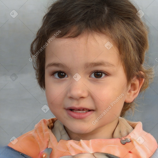 Neutral white child female with short  brown hair and brown eyes