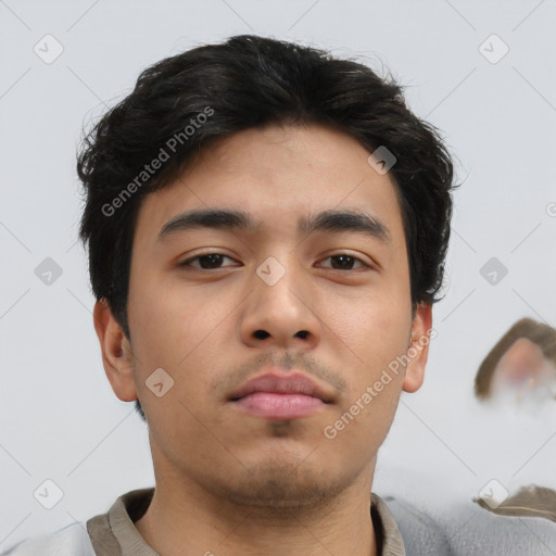 Neutral asian young-adult male with short  brown hair and brown eyes