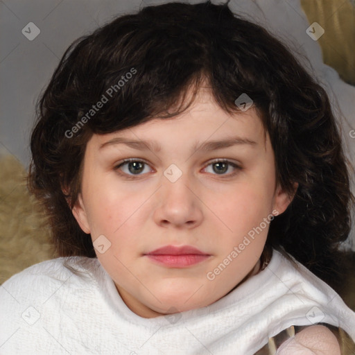 Neutral white child female with medium  brown hair and brown eyes