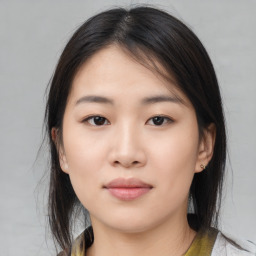 Neutral asian young-adult female with medium  brown hair and brown eyes